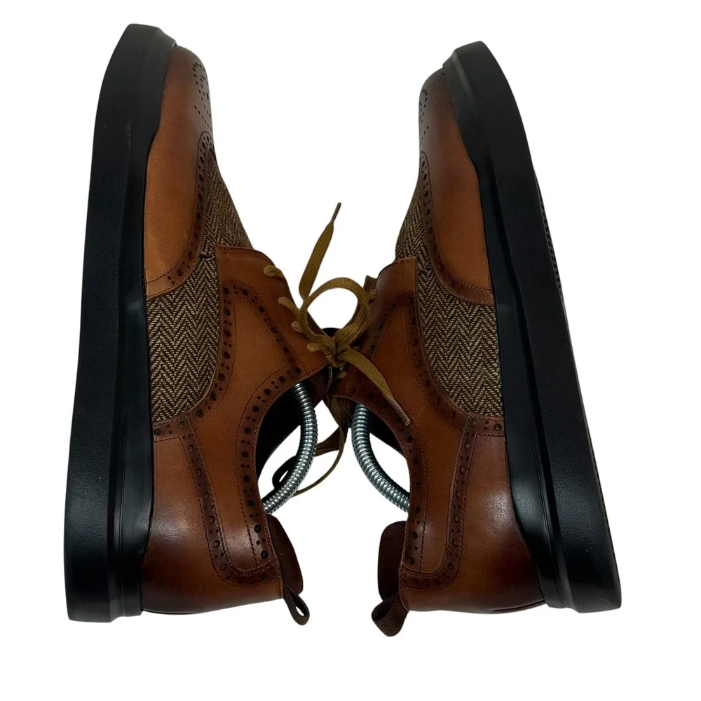 Zanzara Mens ZZ1556L Cognac Leather Herringbone Wingtip Oxford Shoes Size 11